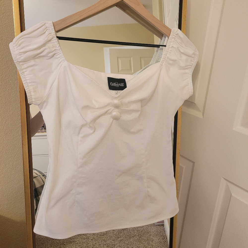 Collectif Dolores Top in white, size M UK 12 US 8